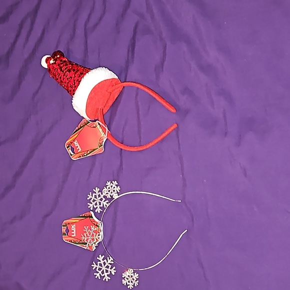 Lux Kids Holiday Headbands Silver Sparkle Snowflakes Red Jingle Bell Santa Hat - Picture 1 of 6